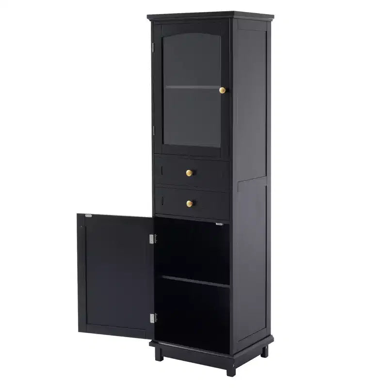 Meuble de Rangement Haut de Salle de Bain de 160 cm avec Portes en Verre, Deux Tiroirs et Étagères Réglables
