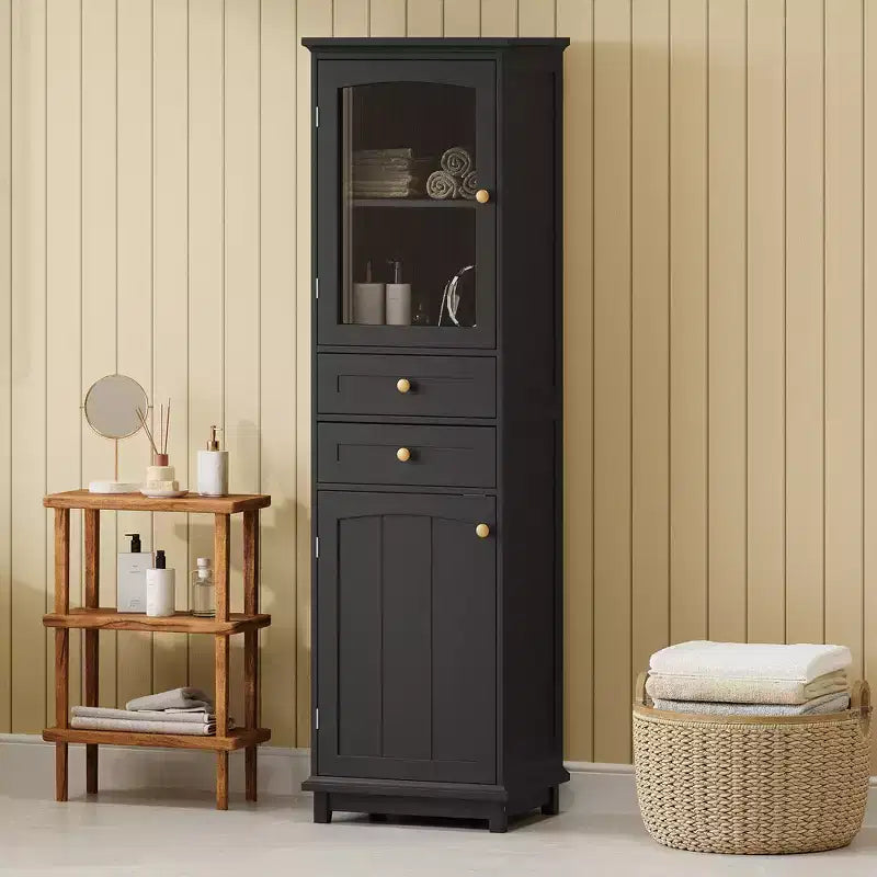 Meuble de Rangement Haut de Salle de Bain de 160 cm avec Portes en Verre, Deux Tiroirs et Étagères Réglables