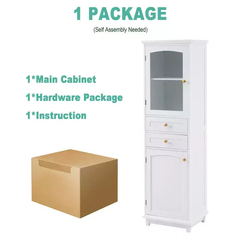 Meuble de Rangement Haut de Salle de Bain de 160 cm avec Portes en Verre, Deux Tiroirs et Étagères Réglables