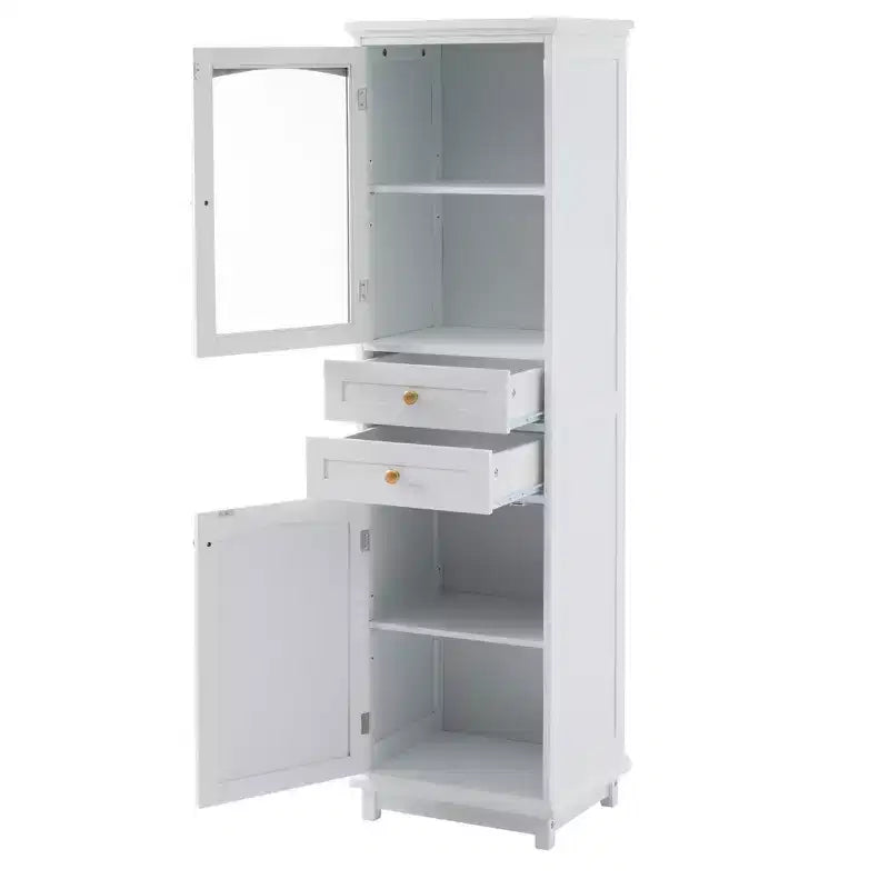 Meuble de Rangement Haut de Salle de Bain de 160 cm avec Portes en Verre, Deux Tiroirs et Étagères Réglables