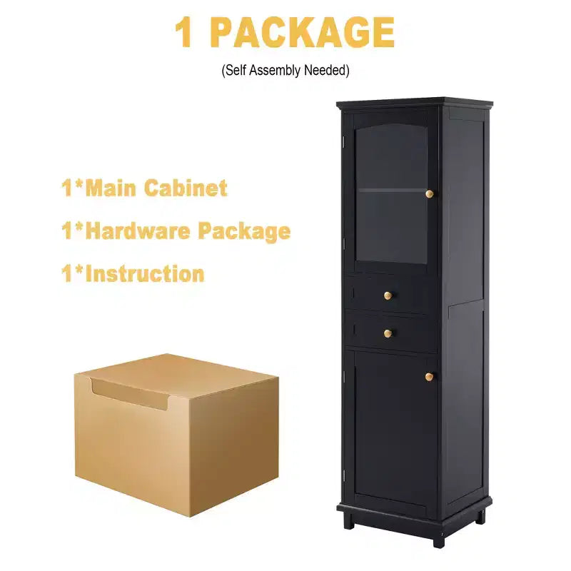 Meuble de Rangement Haut de Salle de Bain de 160 cm avec Portes en Verre, Deux Tiroirs et Étagères Réglables