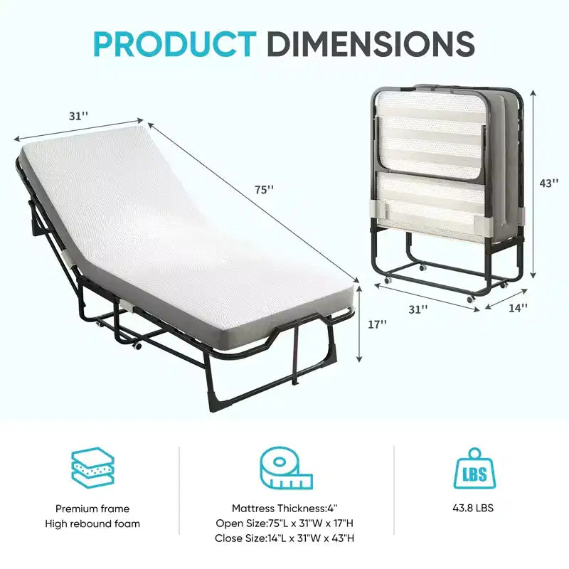 Lit pliant moderne une place avec matelas inclus