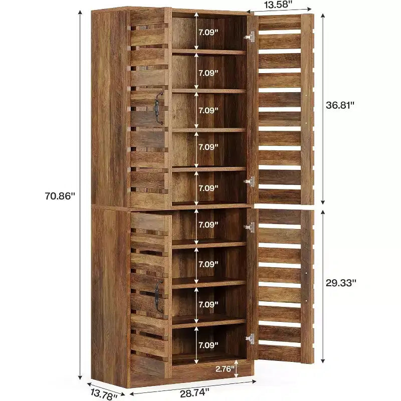 Meuble à chaussures vertical de 180 cm de haut avec portes à persiennes, 9 niveaux, 27 paires