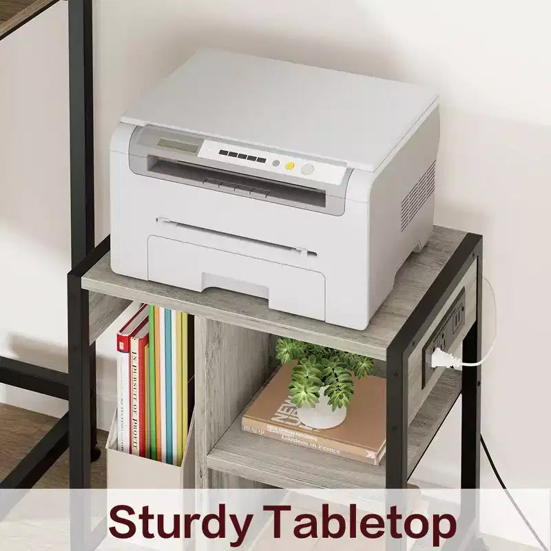 Support d'imprimante sous bureau, support d'imprimante mobile à 4 niveaux avec roulettes pour bureau à domicile, table d'imprimante de bureau avec étagère de rangement