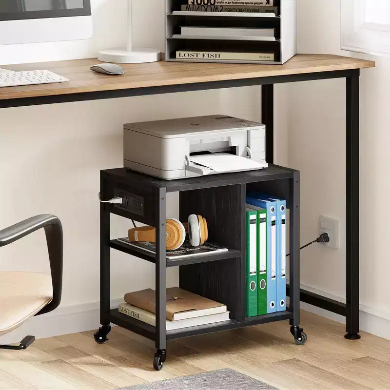 Support d'imprimante sous bureau, support d'imprimante mobile à 4 niveaux avec roulettes pour bureau à domicile, table d'imprimante de bureau avec étagère de rangement