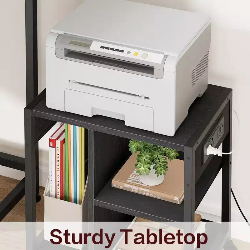 Support d'imprimante sous bureau, support d'imprimante mobile à 4 niveaux avec roulettes pour bureau à domicile, table d'imprimante de bureau avec étagère de rangement