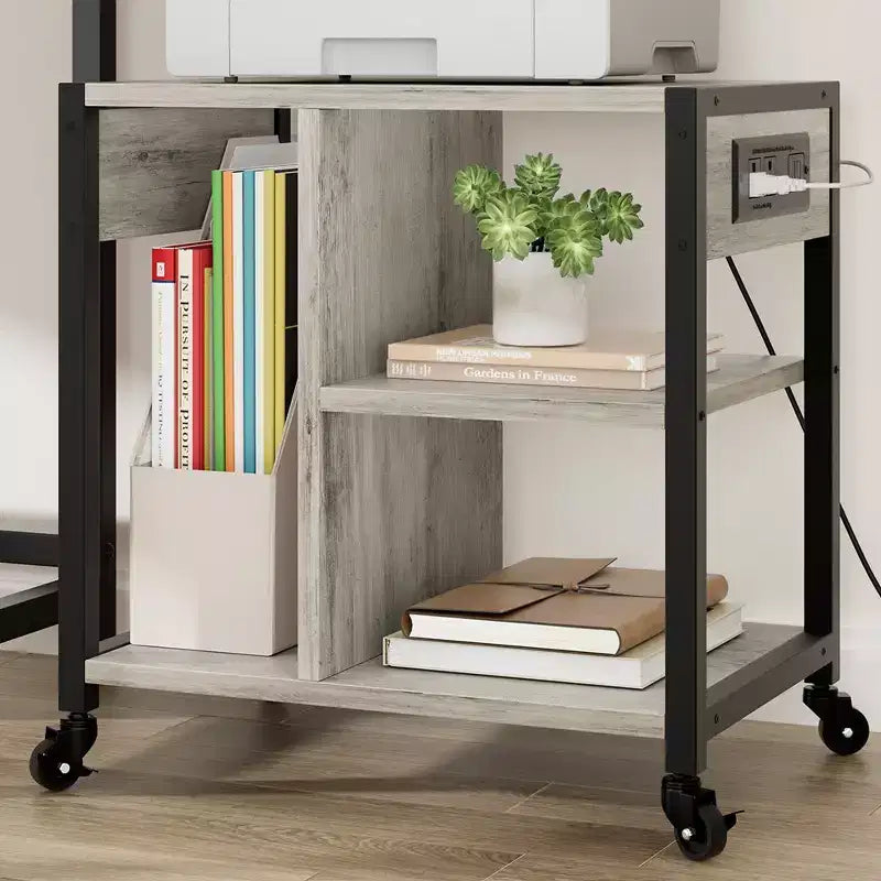 Support d'imprimante sous bureau, support d'imprimante mobile à 4 niveaux avec roulettes pour bureau à domicile, table d'imprimante de bureau avec étagère de rangement