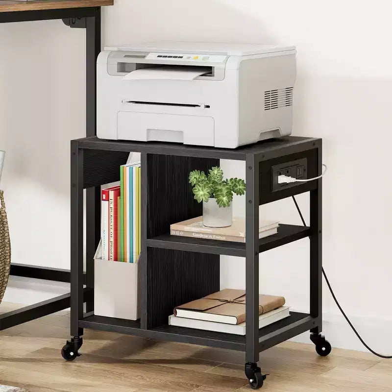 Under Desk Printer Stand, Moveable Printer 4 Tier Stand with Wheels for Office Home, Desktop Printer Table with Storage Shelf