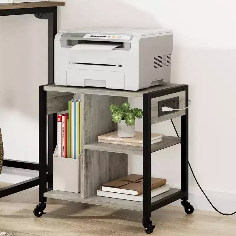 Support d'imprimante sous bureau, support d'imprimante mobile à 4 niveaux avec roulettes pour bureau à domicile, table d'imprimante de bureau avec étagère de rangement