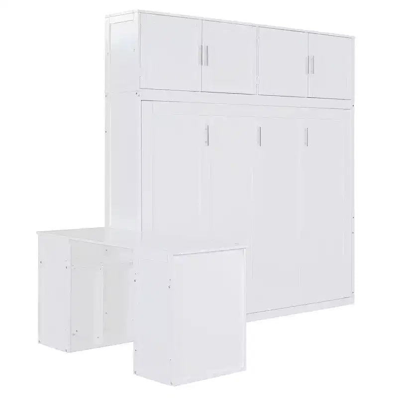 Lit escamotable Queen moderne, repliable dans une armoire avec bureau et étagères de rangement