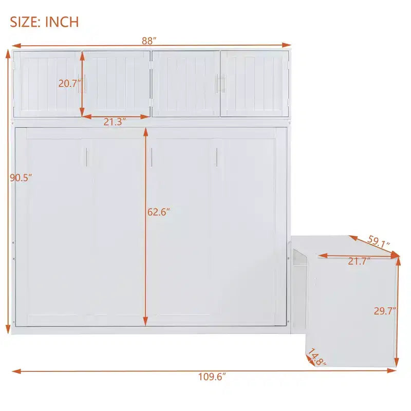 Lit escamotable Queen moderne, repliable dans une armoire avec bureau et étagères de rangement