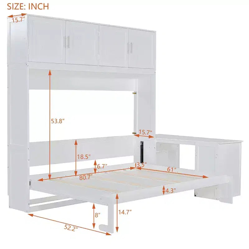 Lit escamotable Queen moderne, repliable dans une armoire avec bureau et étagères de rangement