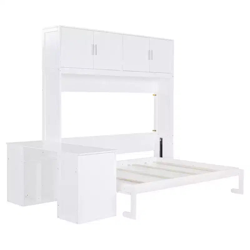 Lit escamotable Queen moderne, repliable dans une armoire avec bureau et étagères de rangement