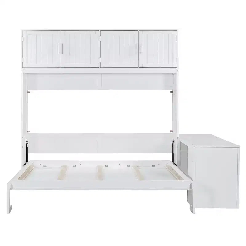 Lit escamotable Queen moderne, repliable dans une armoire avec bureau et étagères de rangement