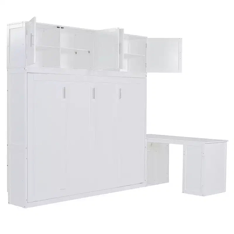 Lit escamotable Queen moderne, repliable dans une armoire avec bureau et étagères de rangement