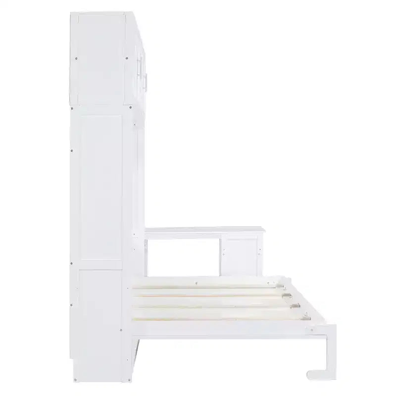 Lit escamotable Queen moderne, repliable dans une armoire avec bureau et étagères de rangement
