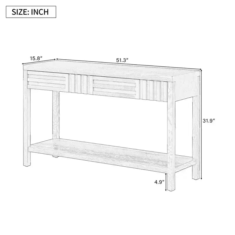 Console moderne en placage de frêne avec 2 tiroirs, table d'entrée rustique à rayures, table de canapé étroite