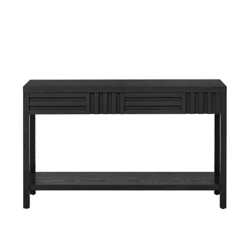 Console moderne en placage de frêne avec 2 tiroirs, table d'entrée rustique à rayures, table de canapé étroite