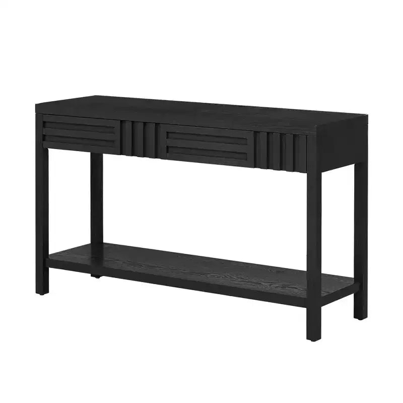 Console moderne en placage de frêne avec 2 tiroirs, table d'entrée rustique à rayures, table de canapé étroite