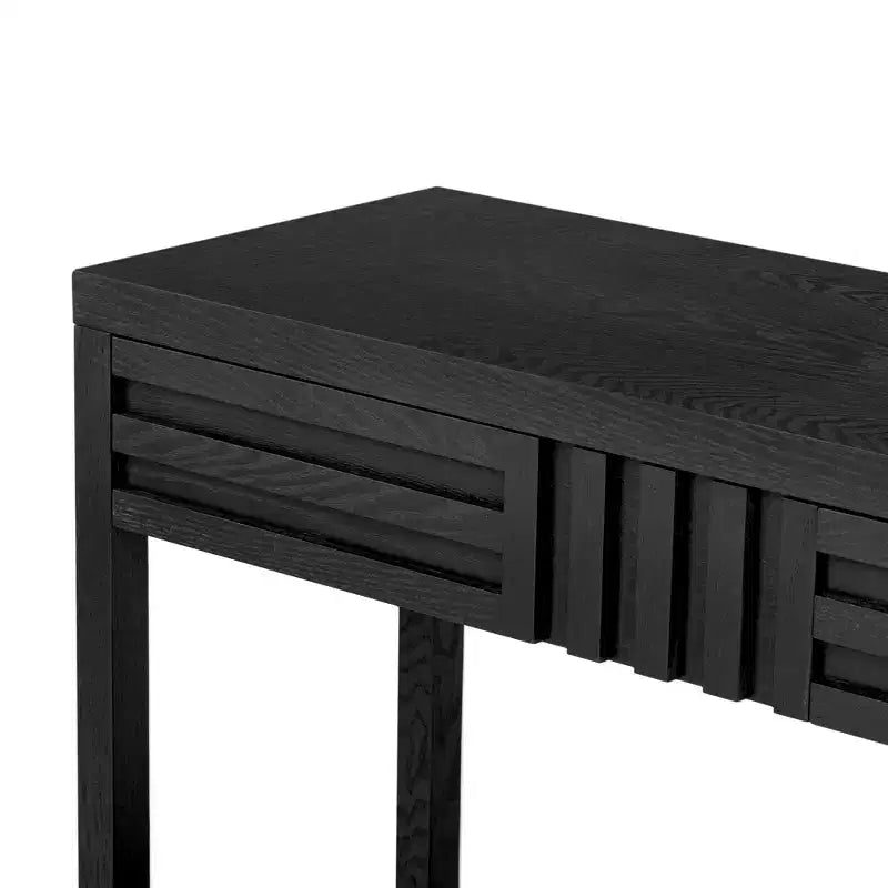 Console moderne en placage de frêne avec 2 tiroirs, table d'entrée rustique à rayures, table de canapé étroite