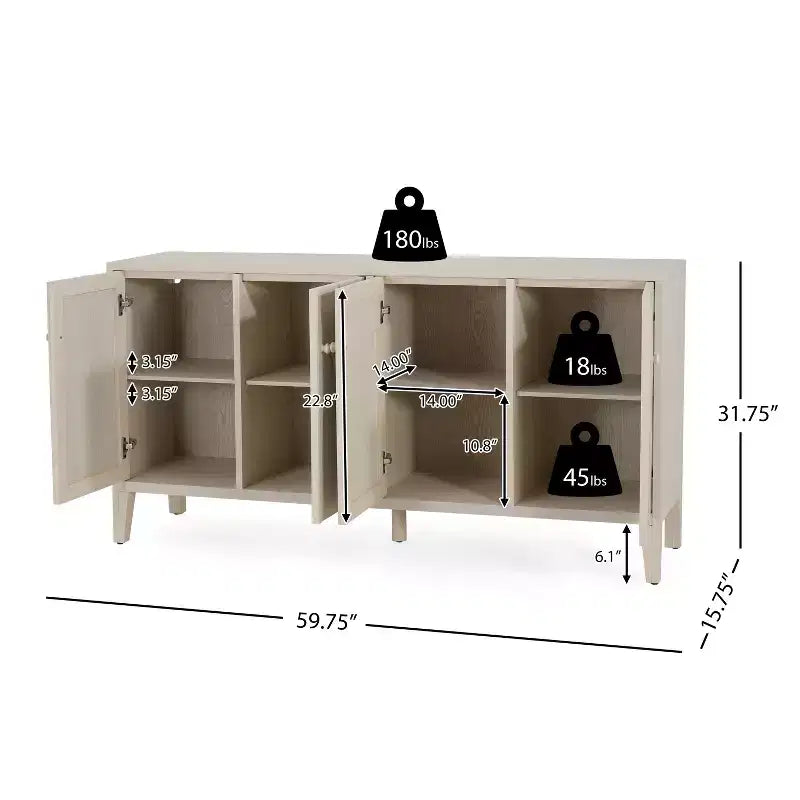 Buffet de cuisine moderne avec quatre étagères réglables et portes