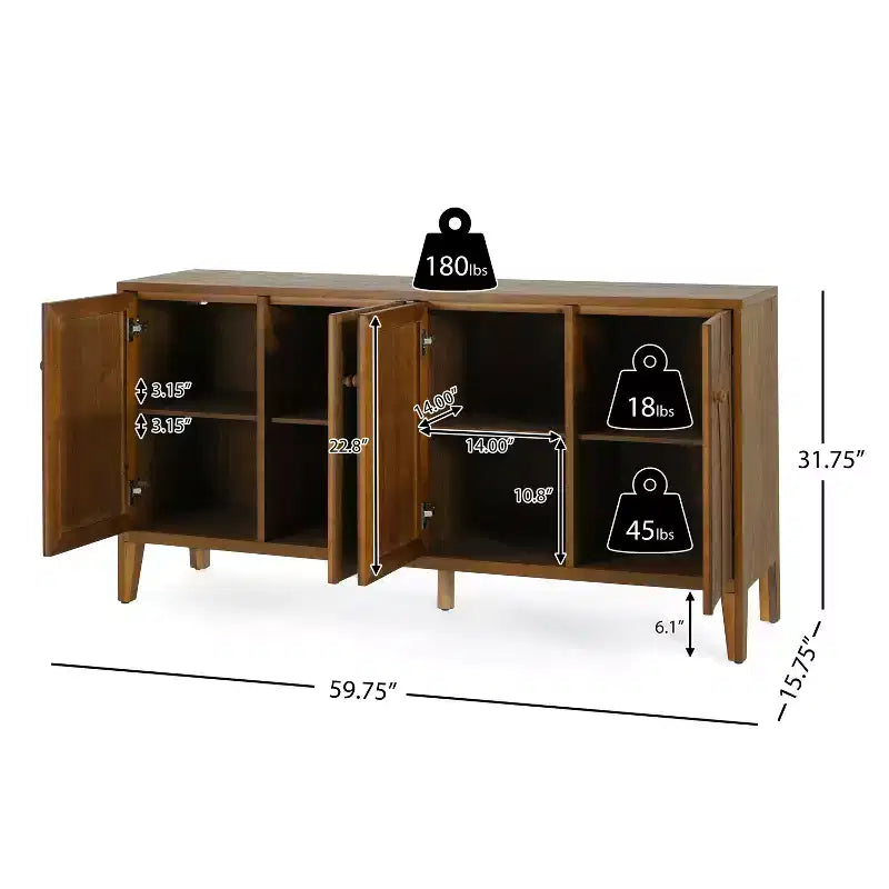 Buffet de cuisine moderne avec quatre étagères réglables et portes