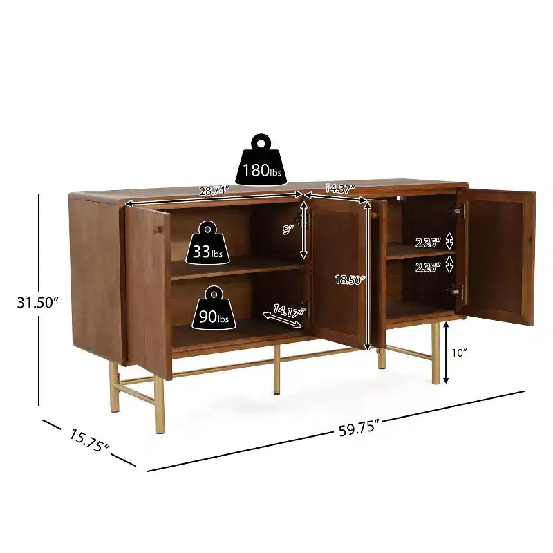 Buffet de rangement contemporain en métal avec deux étagères réglables