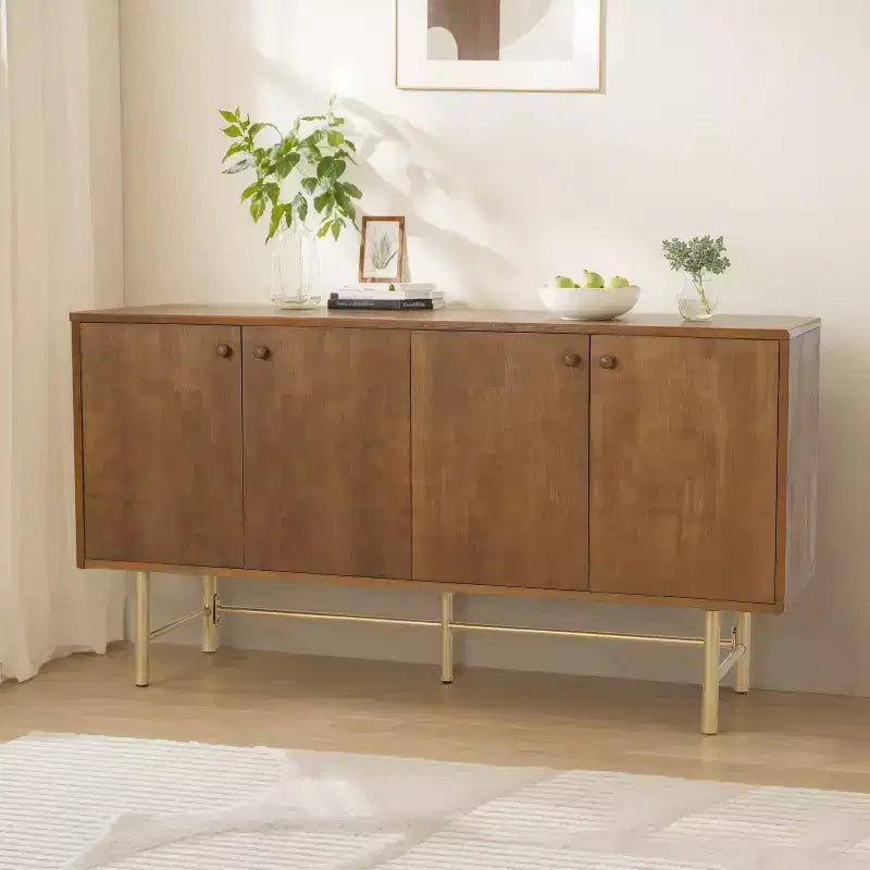 Christopher Knight Home Vincent Contemporary Metal Base Sideboard Buffet Cabinet with Two Adjustable Shelves