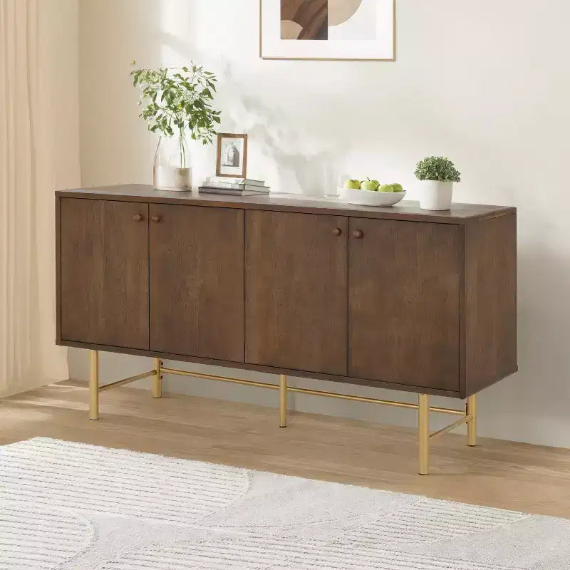 Buffet de rangement contemporain en métal avec deux étagères réglables