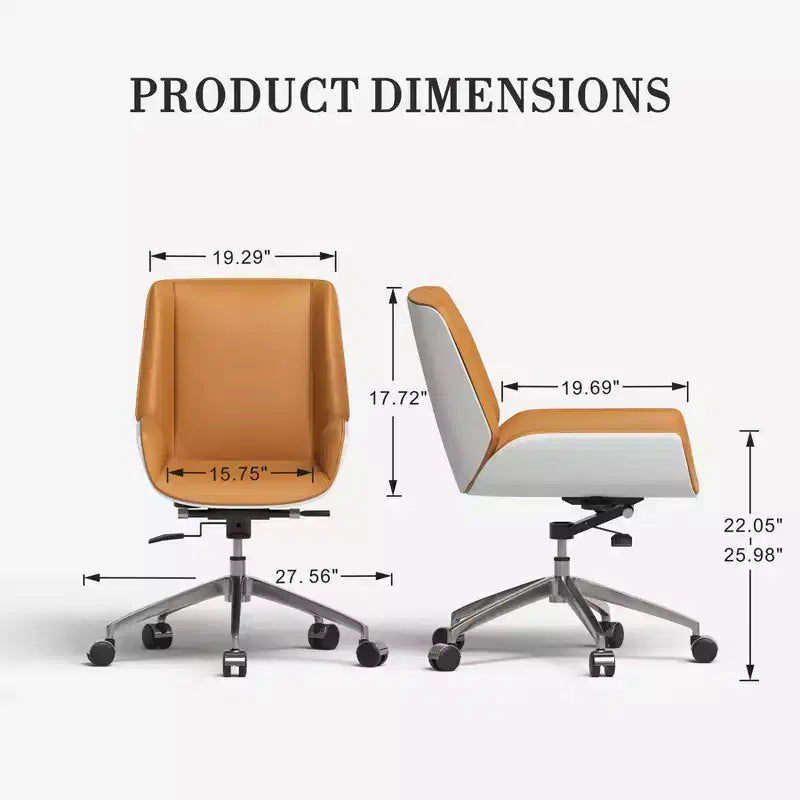 Fauteuil de bureau pivotant moderne du milieu du siècle avec dossier en bois courbé de noyer et siège en similicuir Hauteur réglable et base roulante