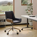 Tree City- Mid-Century Modern Swivel Office Chair with Walnut Bent Wood Back and Faux Leather Seat  Adjustable Height &amp; Rolling Base