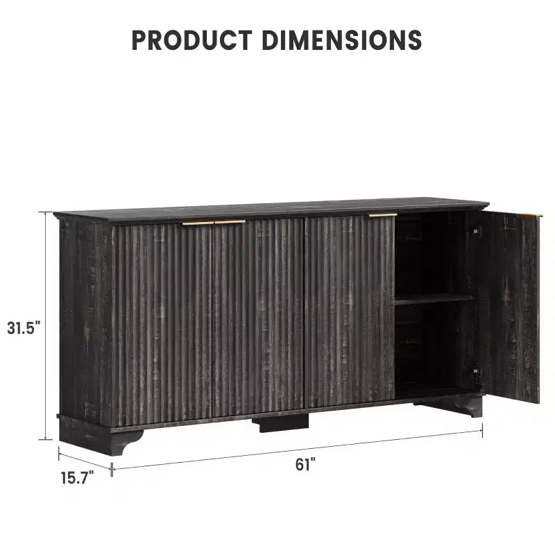 Buffet Enfilade Cannelee avec 4 Portes et Rangement, Meuble de Rangement avec Étagères Réglables, Meuble Bar à Café pour Cuisine, Salon