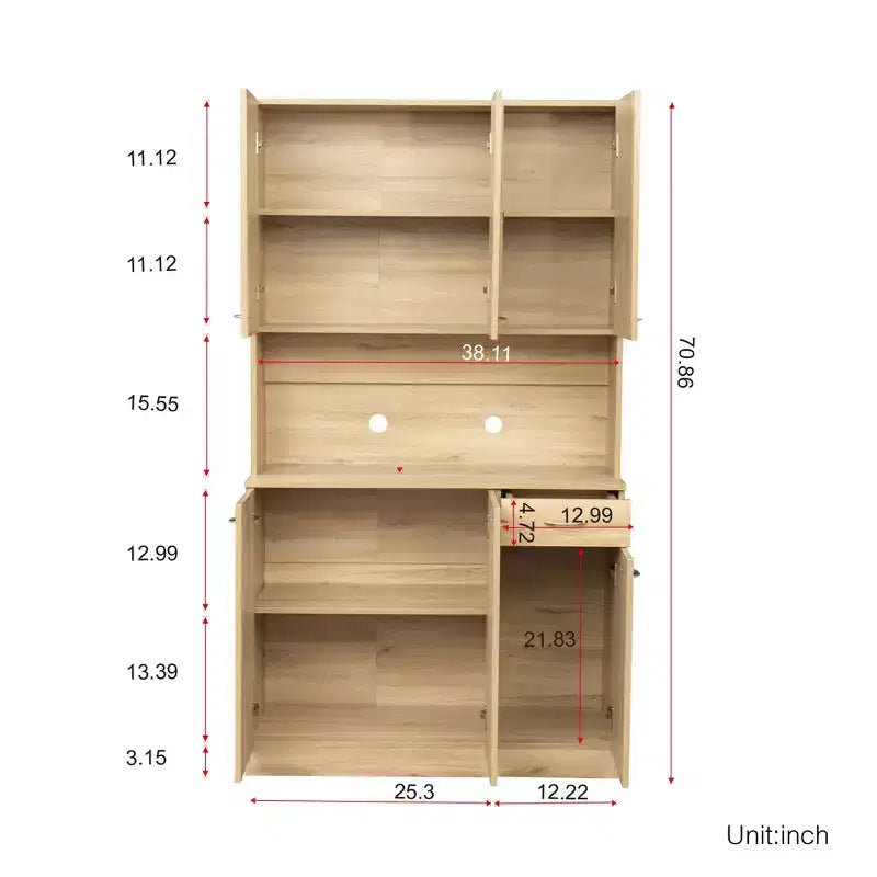 Armoire haute de rangement à 6 portes de 180 cm, Buffet de cuisine