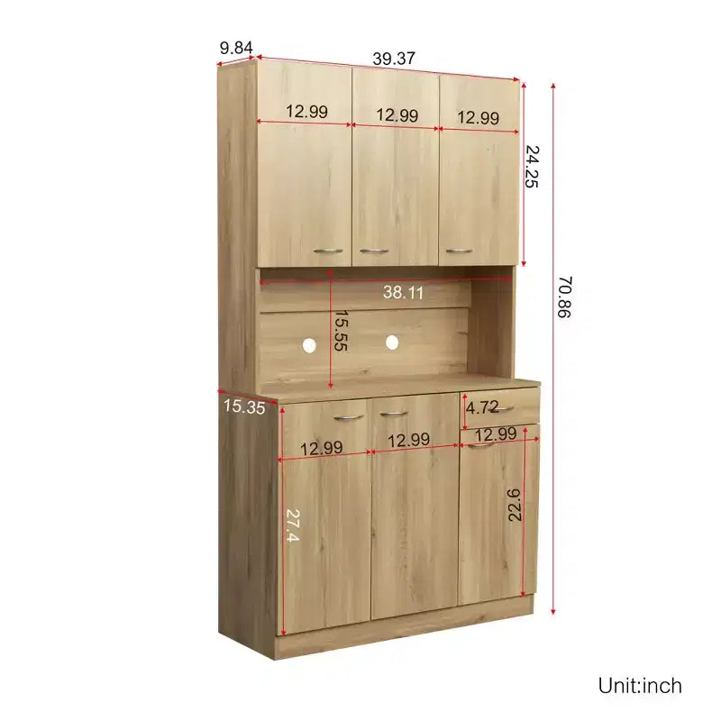 Armoire haute de rangement à 6 portes de 180 cm, Buffet de cuisine