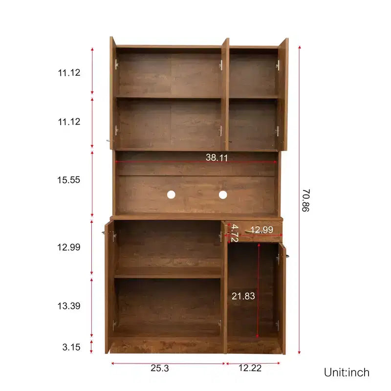 Armoire haute de rangement à 6 portes de 180 cm, Buffet de cuisine