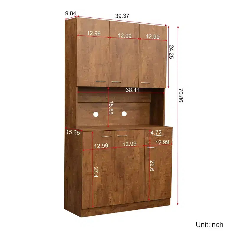 Armoire haute de rangement à 6 portes de 180 cm, Buffet de cuisine