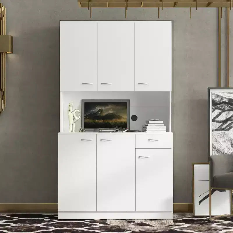 Armoire haute de rangement à 6 portes de 180 cm, Buffet de cuisine