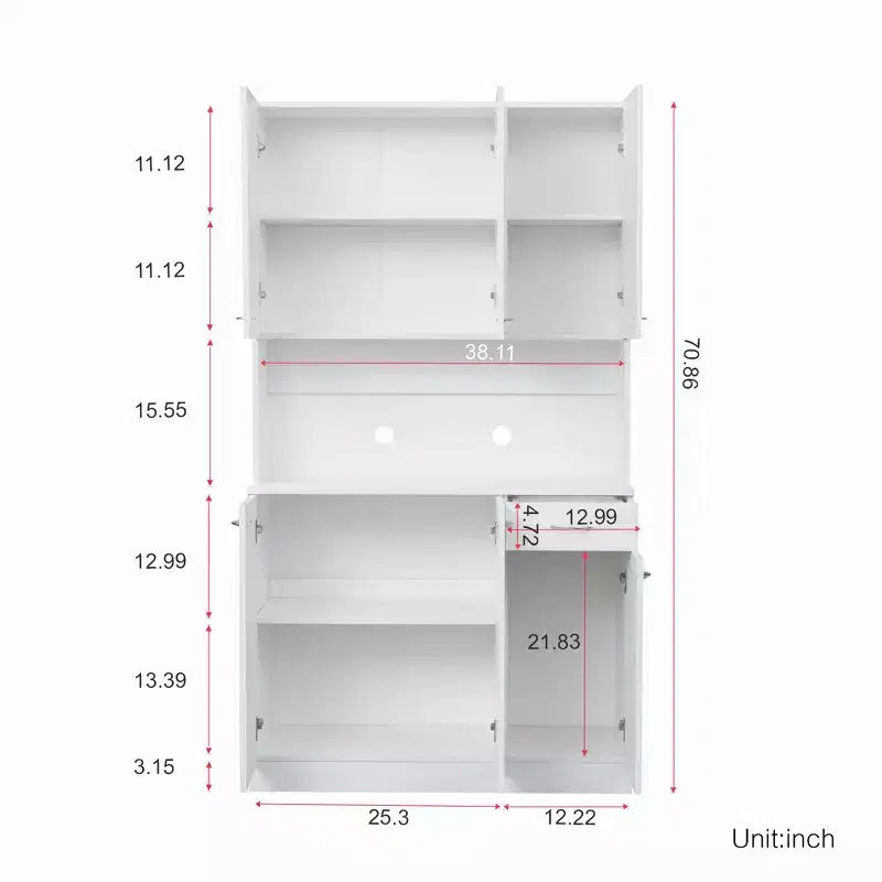 Armoire haute de rangement à 6 portes de 180 cm, Buffet de cuisine