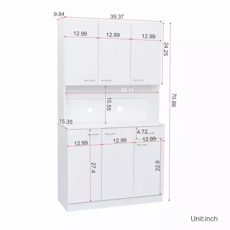 Armoire haute de rangement à 6 portes de 180 cm, Buffet de cuisine