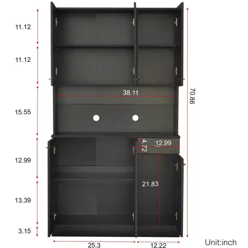 Armoire haute de rangement à 6 portes de 180 cm, Buffet de cuisine