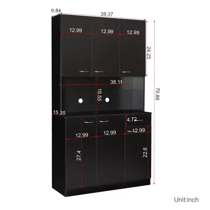 Armoire haute de rangement à 6 portes de 180 cm, Buffet de cuisine