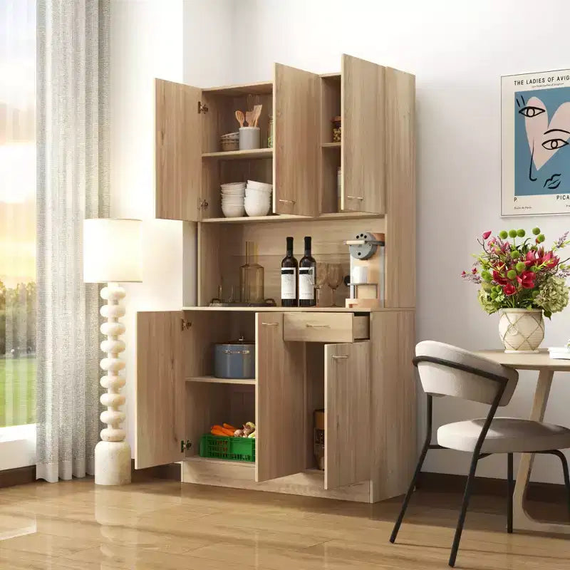 Armoire haute de rangement à 6 portes de 180 cm, Buffet de cuisine