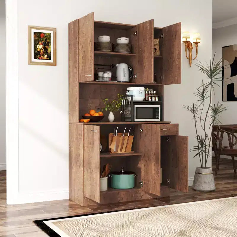 Armoire haute de rangement à 6 portes de 180 cm, Buffet de cuisine