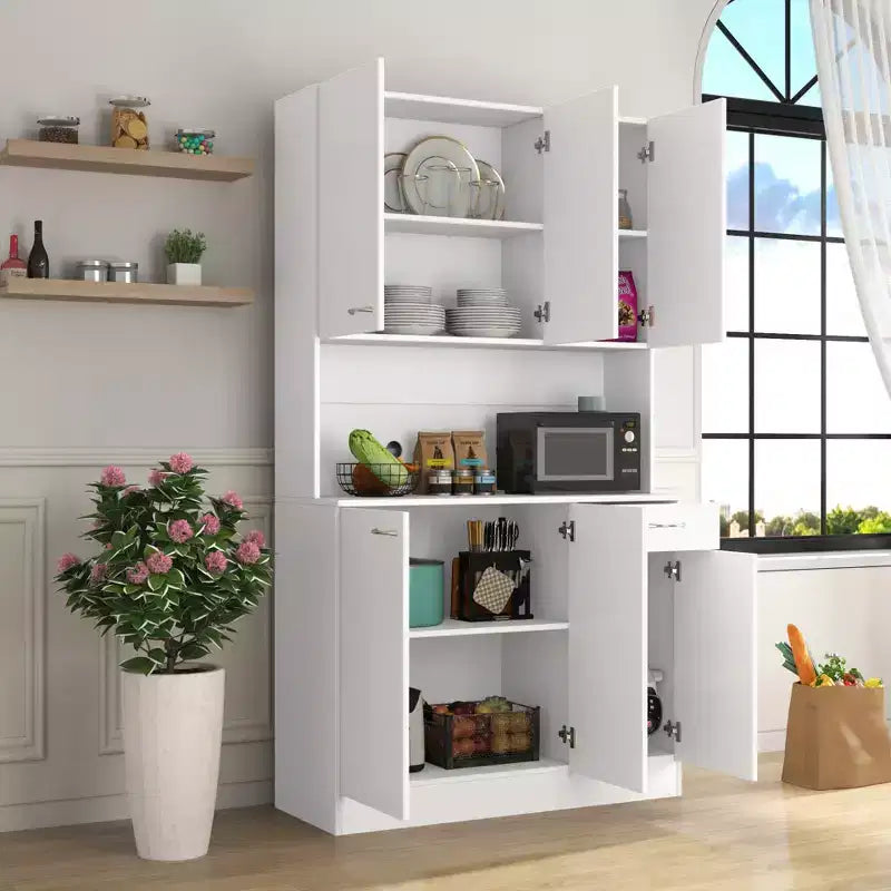 Armoire haute de rangement à 6 portes de 180 cm, Buffet de cuisine