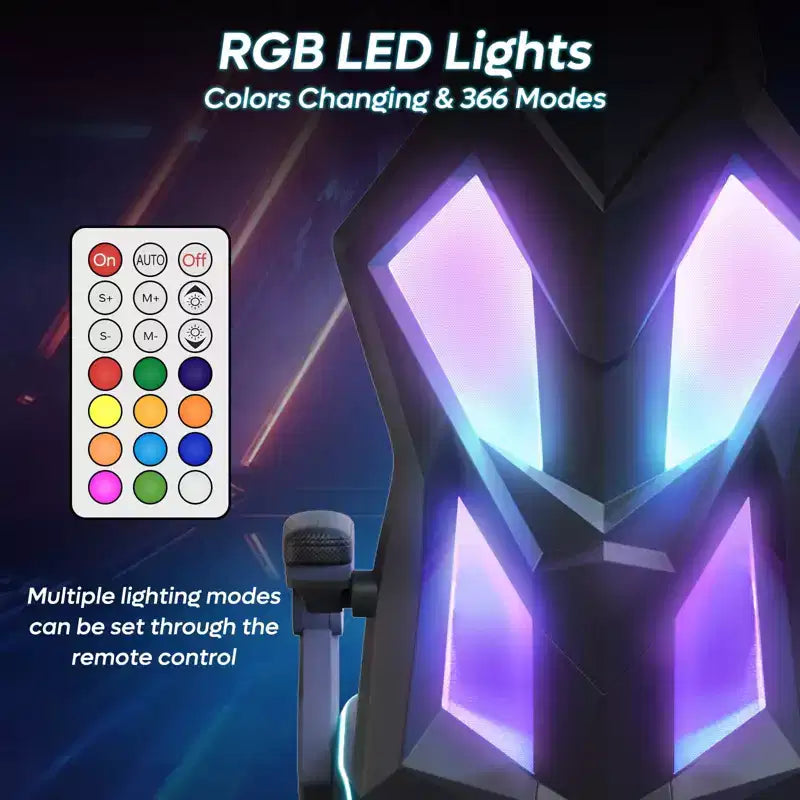 Chaise de jeu en tissu respirant avec éclairage LED RVB et accoudoirs réglables