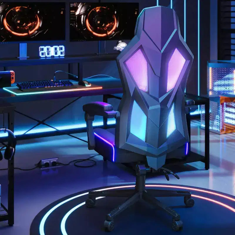 Chaise de jeu en tissu respirant avec éclairage LED RVB et accoudoirs réglables
