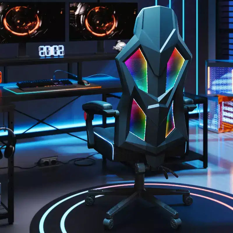 Chaise de jeu en tissu respirant avec éclairage LED RVB et accoudoirs réglables