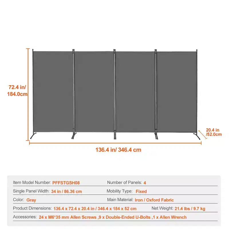 Paravent 4 pans, paravent pliant, écran d'intimité et séparateur de pièce portable, cloisons autoportantes