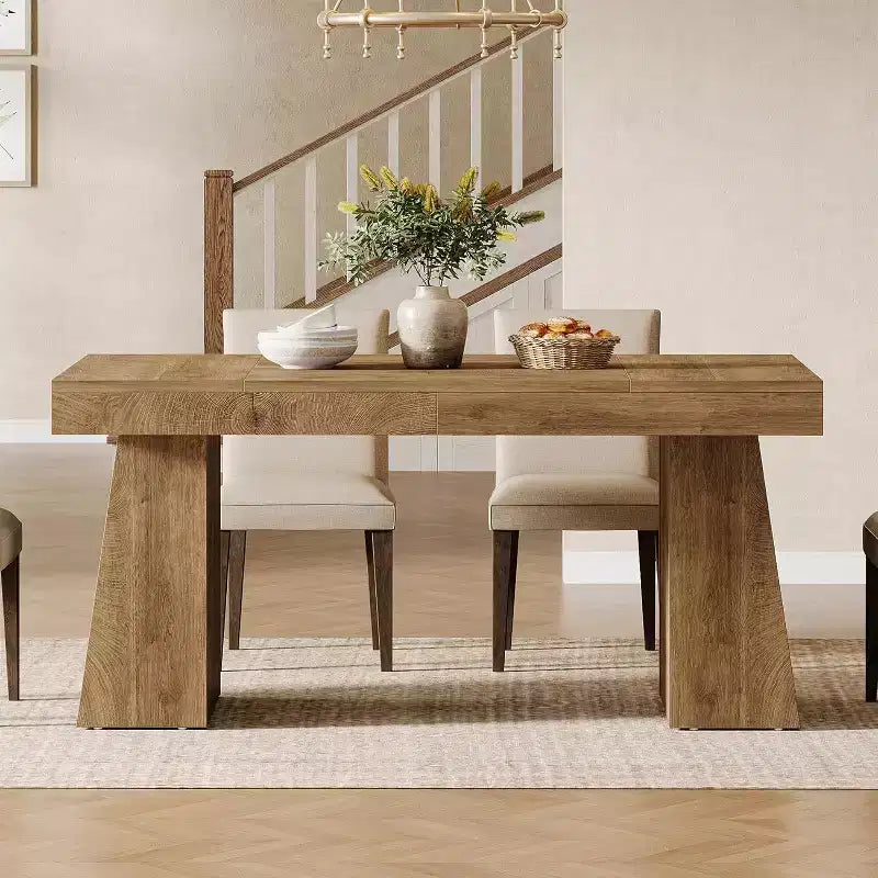 Table à manger en bois de 55 pouces pour 4-6 personnes, table de salle à manger rectangulaire avec pieds robustes