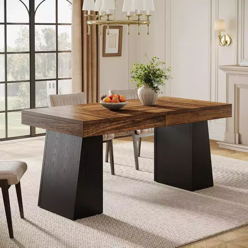 Table à manger en bois de 55 pouces pour 4-6 personnes, table de salle à manger rectangulaire avec pieds robustes